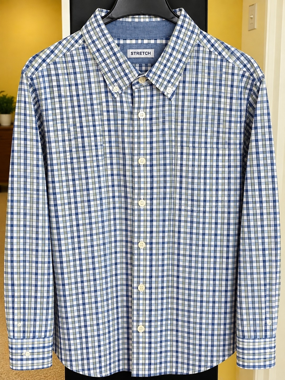 Haggar Blue, White & Green Plaid Stretch Button-Down Shirt